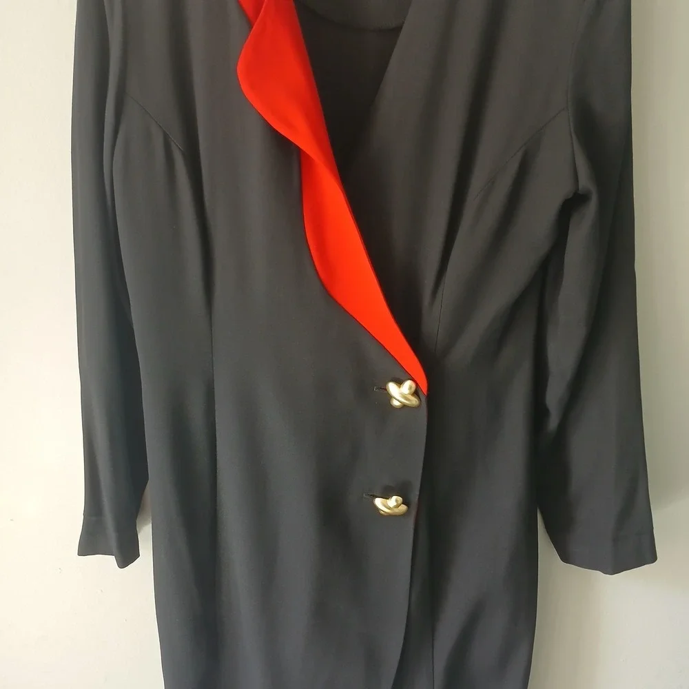 Vintage‎ 3131 1980's Women's Size 8 Midi Wrap Dress Gold Button Shoulder Pads